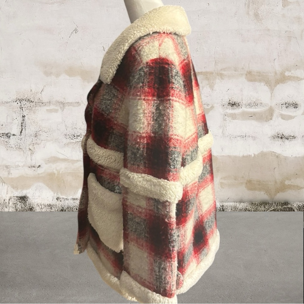 Dazzle Women's Cozy Plaid Teddy Jacket with Shearling Trim Size Medium - Picture 2 of 4
